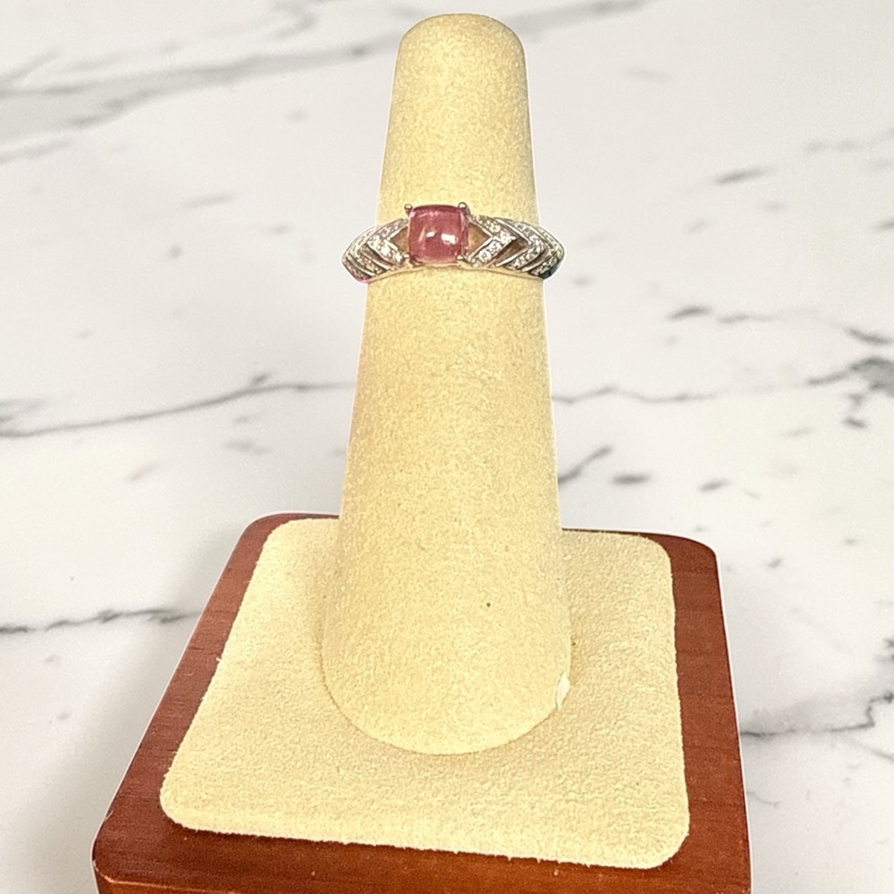 S925 Pink Tourmaline Ring Art Deco Style CZ Accents - Picture 3 of 6